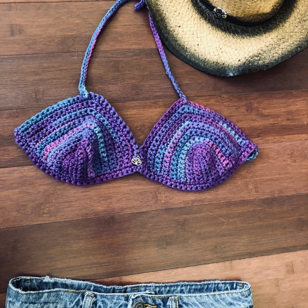Handmade crochet Hippie Festival halter w lotus